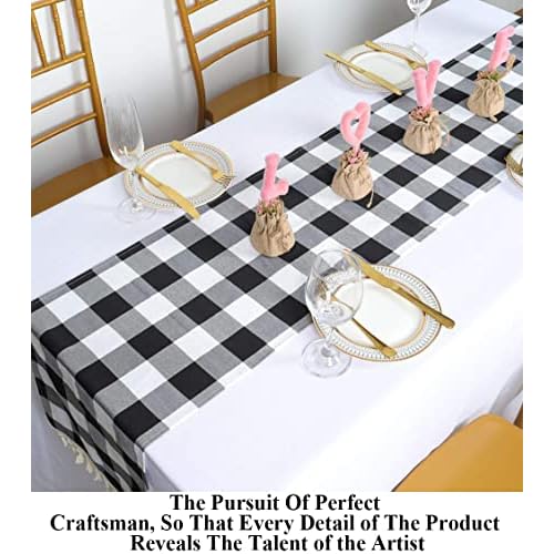 Partisout Buffalo Check Table Runner Checked Table Runner with Tassel Bluffalo Plaid Table Runners Washable Cotton Linen Table Cover Gingham Table Runners