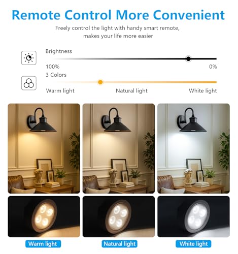 Battery Operated Wall Sconces Set of 2 - 9.5 Inch, 3 CCT Modes, Dimmable, Remote Control, Vintage Black