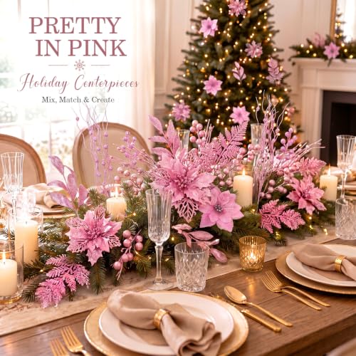 52 Pcs Christmas Picks and Sprays Artificial Floral Pick, Pink