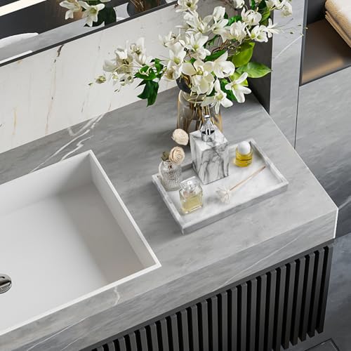 Natural Marble Tray for Bathroom, Vanity, Kitchen Counter - White 12x8