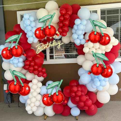 Cherry-Balloons Summer-Birthday-Balloon 6PCS 20inch Red Fruit Cherry Themed Balloons Happy Birthday Party Decorations Wedding Baby Shower Supply