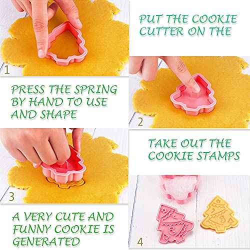 (Set of 8) Christmas Cookie Cutters with Plunger Stamps Set, Gingerbread Boy/Girl Snowman Santa Claus Snowflake Christmas Tree Reindeer Cookie Cutters