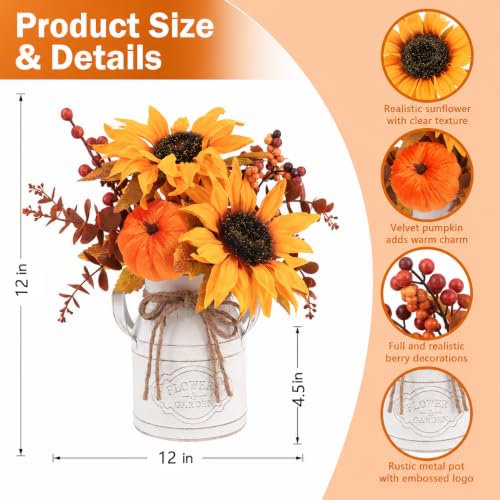 Brown Fall Thanksgiving Centerpiece with Faux Floral and Pumpkin - 13 Inch