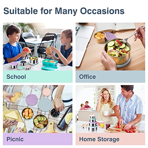 Homotte 4 Pack Stainless Steel Snack & Lunch Containers Set - Light Pink, Green, Purple, Blue, 4 Sizes