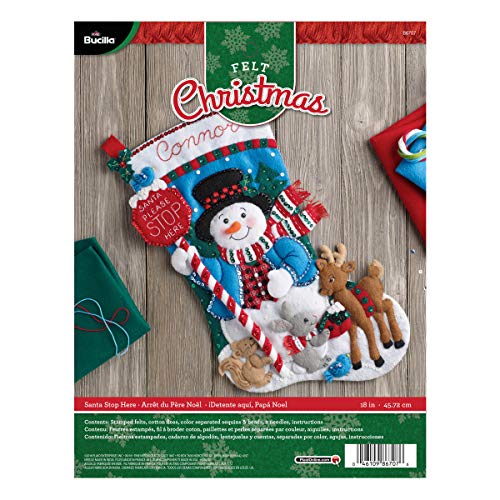 Bucilla Felt Christmas Stocking Kit - Santa Stop Here, 18-inch Holiday Decor