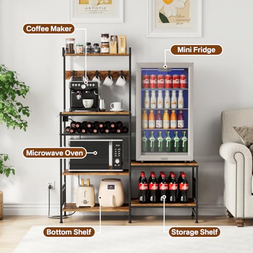 Mini Fridge Stand with Power Outlet and Storage - Kitchen Organizer Shelf