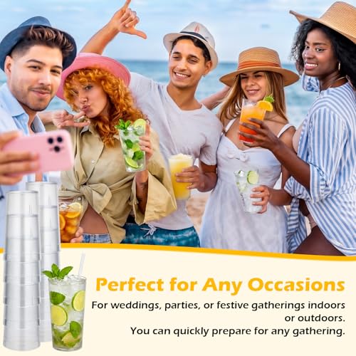 96 Pack 12 oz Reusable Plastic Tumblers - Clear Restaurant Cups - Frosted Design
