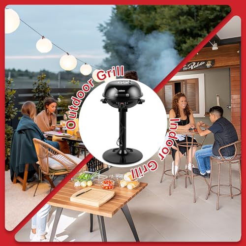 Electric Grill - Indoor & Outdoor Portable BBQ with Adjustable Heat, 1600W - Black