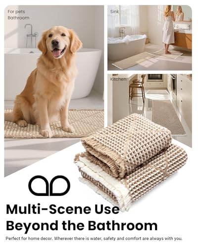 Furicher Waffle Bath Mat Set Brown & White, Non Slip 2-Piece Bathroom Rugs
