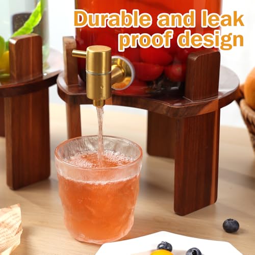 Glass Drink Dispenser Set with Wood Stands - 1.5 Gallon Beverage Dispenser for Parties & Daily Use
