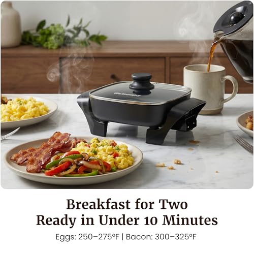Elite Gourmet 2.5Qt PFAS-Free Ceramic Electric Skillet - Compact 8x8 Inch Square Pan