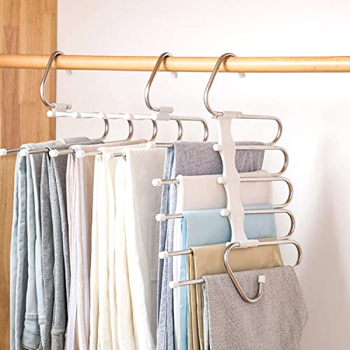 4 Pack Space Saving Stainless Steel Pants Hangers - Anti-Slip Closet Organizer for Jeans Trousers Skirts & Scarves