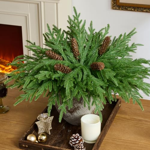 CLEANGOR Christmas Norfolk Pine Stems for Vase — Big Cones / 17, Realistic Holiday Greenery Decor