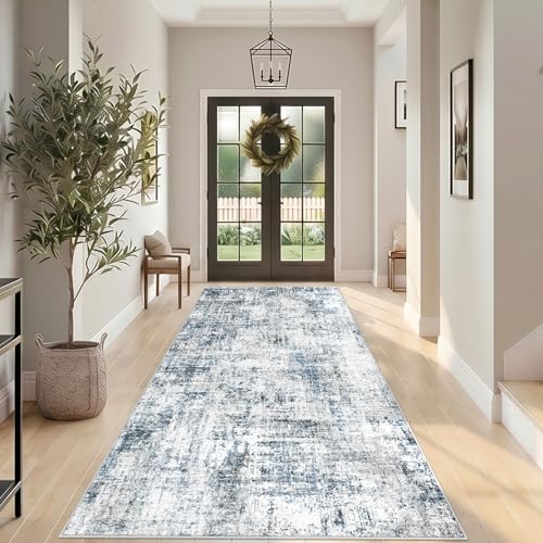 5x10 Blue Non-Slip Washable Hallway Runner Rug - Soft Low-Pile Area Rug