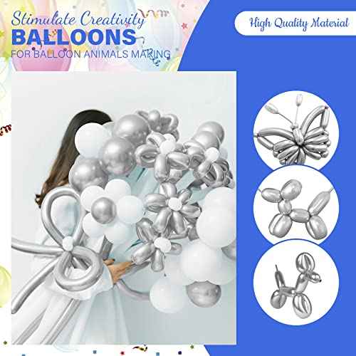 200 Pieces 260 Balloons Twisting 260Q Long Balloons for Balloon Animals Making Weddings Birthdays Christmas Party Decoration (Silver)