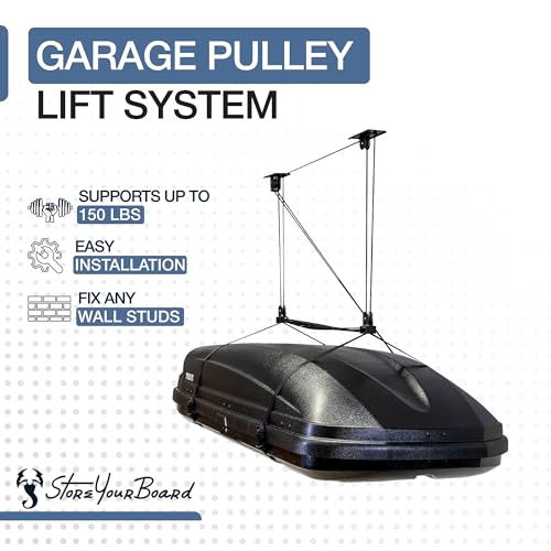 StoreYourBoard Ceiling Pulley System for Garage Storage 8-10 ft - Supports 150 lbs