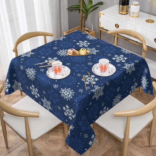 BYONEESS Dark Blue Snowflake Square Winter Tablecloth 54x54 Inches Christmas Holiday Decor