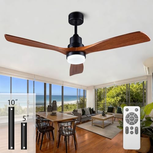 52-Inch Wooden Outdoor Ceiling Fan with Light and Remote Control - Black + Walnut