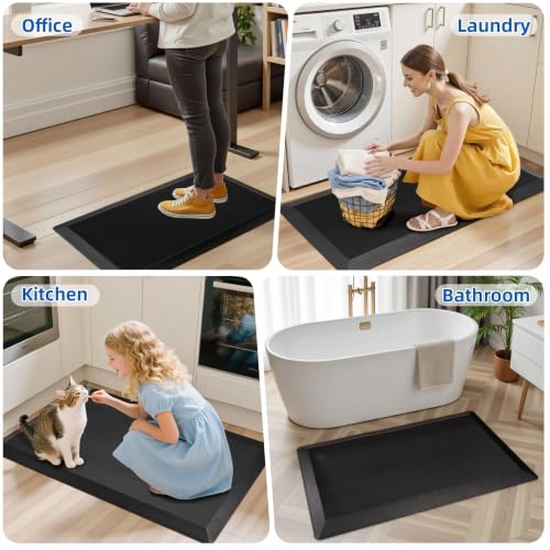 Tyrot Extra Thick Anti-Fatigue Kitchen Mat 20x32 Black, 0.9" Thick - Non-Slip Waterproof Floor Cushion