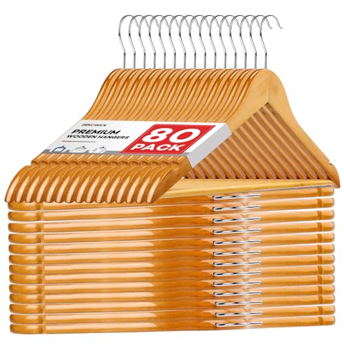 Heavy Duty Wooden Hangers 80 Pack - Coat & Jacket Clothes Organizers - Variation of THIS listing