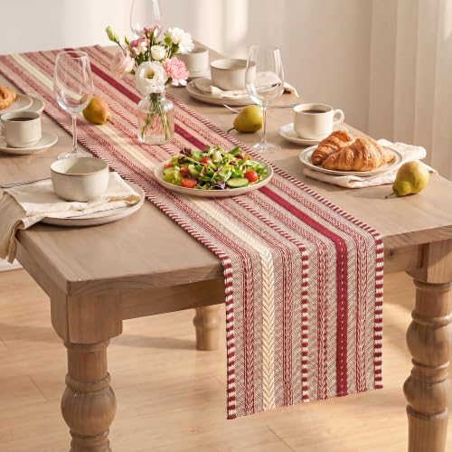 Artoid Mode Xmas Red Farmhouse Stripe Braided Table Runner 12x120 Inch