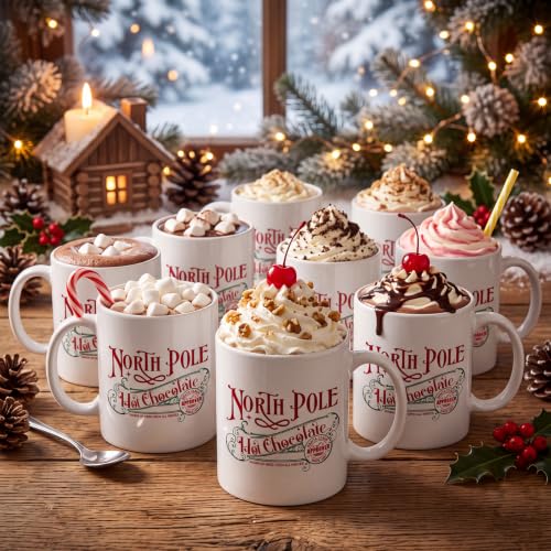Yaomiao 8 Pcs North Pole Christmas Mugs - 11.8 oz Ceramic Coffee Cups