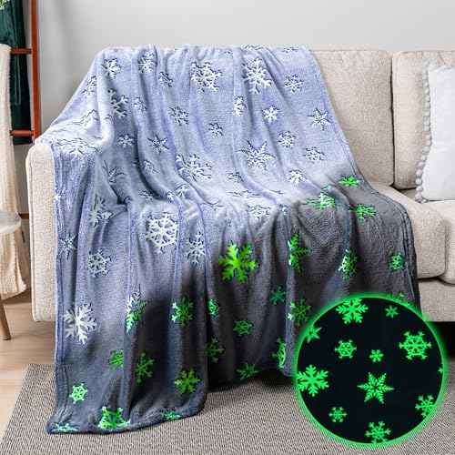 Pavilia Glow in the Dark Blanket, Blue Snowflake Gift for Kids, Soft Plush Fleece Kids Blanket for 1-10 Year Olds, Birthday, Christmas, Room Decor, 50x60