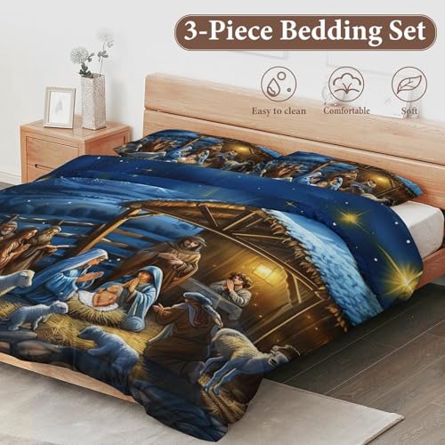 Delerain Twin Comforter Set with Nativity Scene - 3-Piece Microfiber Bedding for Boys and Girls