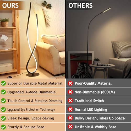 NUÜR 59-Inch Black Spiral LED Floor Lamp with Remote - Modern Standing Light