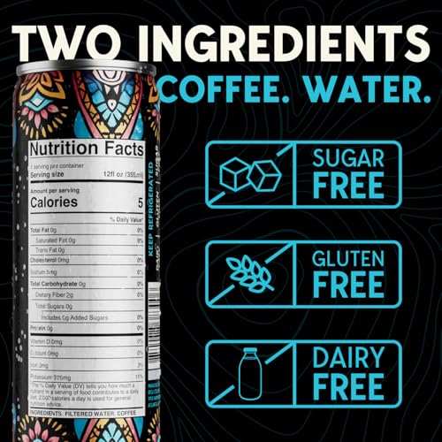Mexican Single-Origin Dark Roast Cold Brew Coffee 12oz Can Pack of 12 - 250mg Caffeine