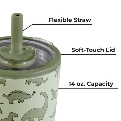 HydroJug Everyday Tumbler 14 oz – Ceramic-Lined Insulated Tumbler with Straw and Soft-Touch Lid, Cup Holder Friendly, Double-Wall Vacuum Insulation, Reusable Travel Cup – Dinosaur