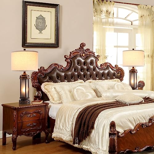 Farmhouse Table Lamps Set of 2 with USB C + A Ports - Bronze Finish