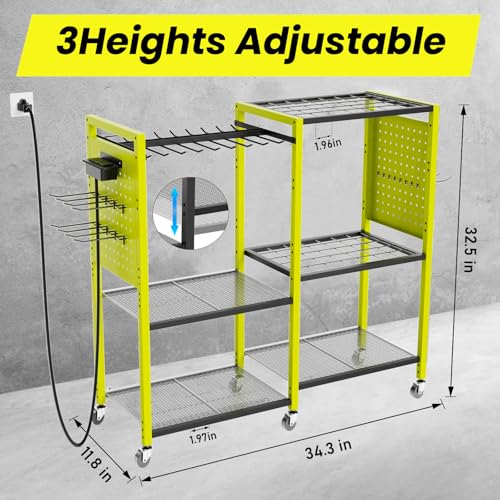 Heavy-Duty Tool Organizer Cart with Power Strip, 6-Tier Rolling Garage Storage