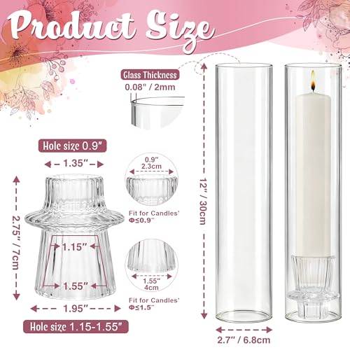 6 Pack Glass Hurricane Candle Holders 12" Open Ended Candlestick Tubes