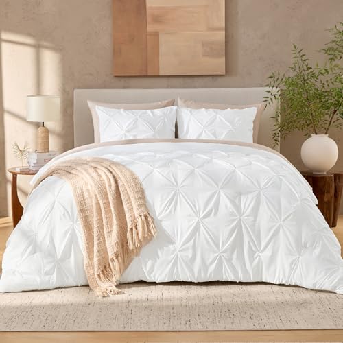 Andency White Full Pinch Pleat Comforter Set 3-Piece Bedding, 79x90"