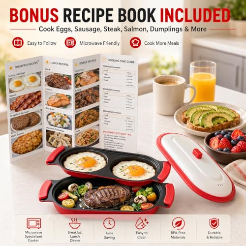 Red 2-in-1 Microwave Egg Cooker & Grill Pan Set, Nonstick, Medium