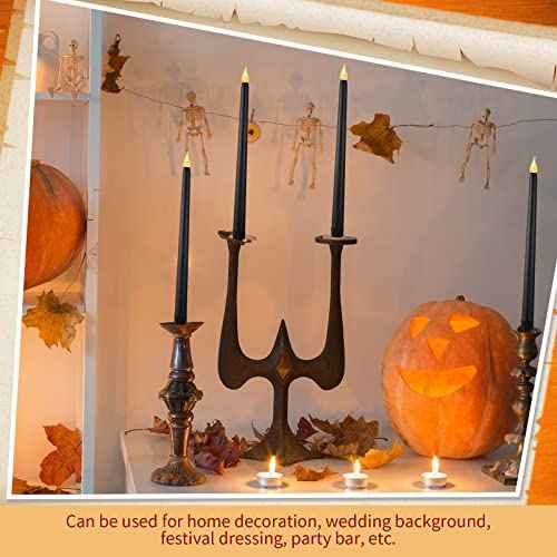 Honoson 4 Pieces Halloween LED Taper Advent Candles Flameless Taper Flickering Candles for Halloween Christmas Advent Rituals Holidays Church, Celebration Home Decor(Black,Classic Style)