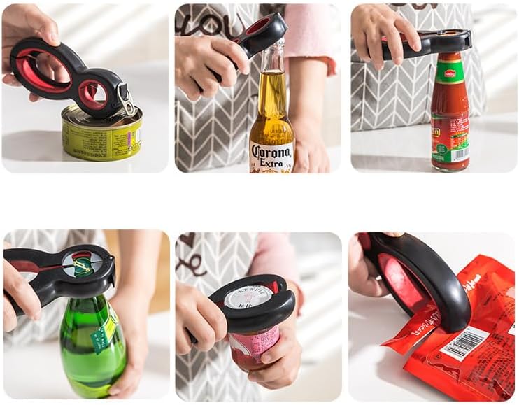 Skiennix 6-in-1 Multi-Function Can Opener Set - Non-Slip Grip Jar & Bottle Opener for Seniors