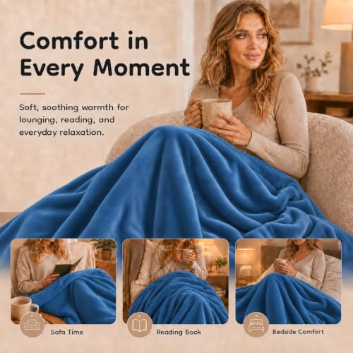 Electric Heated Blanket Full Size 72x84 Teal Flannel with 4 Heat Settings & Timer - Overheat Safe, Machine Washable, ETL Certified - Variation 02-teal