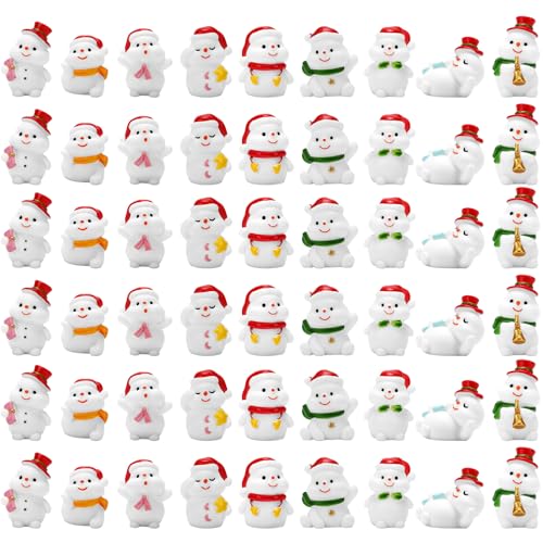 Jansun 45Pcs Xmas Mini Snowman Figurines 9 Styles Resin Miniatures for Tree Cake Decor