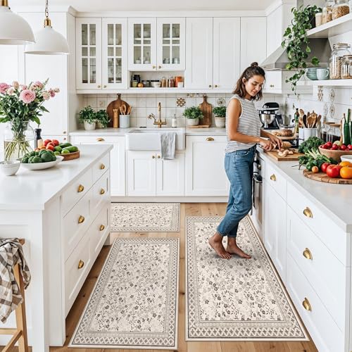 3-Piece Kitchen Rugs Set for Floor, Washable Non-Slip Farmhouse Mats