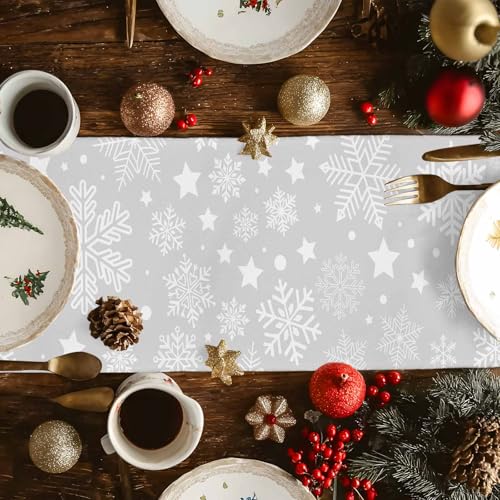 Futuregrace Christmasfge0250 Snowflake Table Runner 13x120in Winter White & Grey Holiday Decor