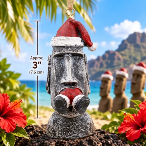 Funny Easter Island Santa Devouring Christmas Ornament - 3 Inch Resin Holiday Decor
