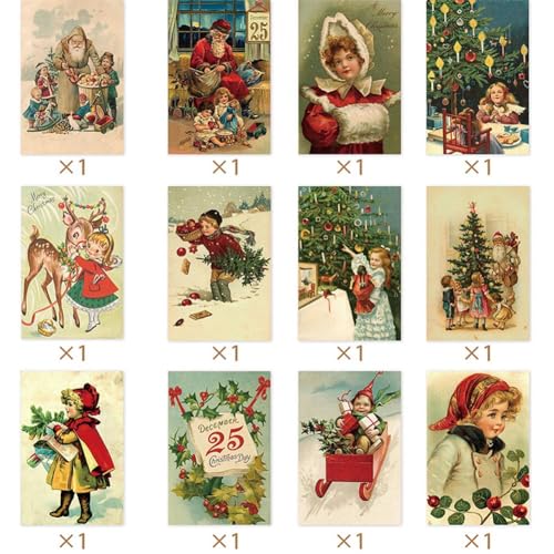 Vintage Christmas Postcard Set 12 pcs – Pretty Greeting Cards for Holiday Wishes
