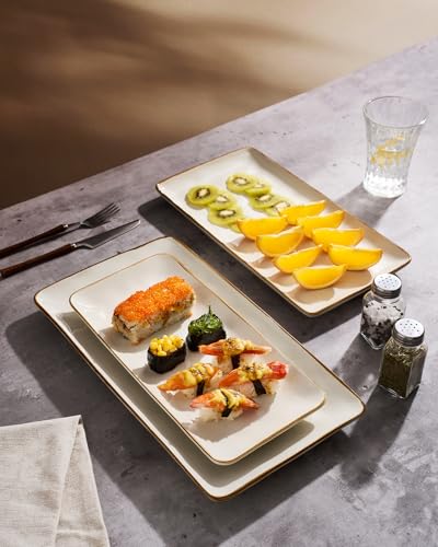 Famiware Vanilla White 3-Piece Serving Platters Set - Rectangular, Large to Small