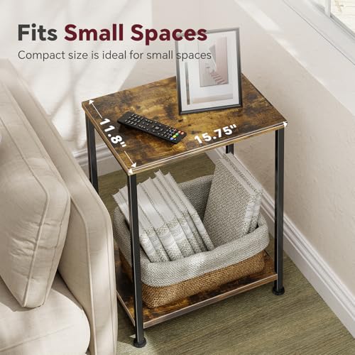 15.75 x 11.8 x 21.5 Inch Set of 2 Rustic Brown End Tables - Space-Saving Nightstands for Living Room & Bedroom