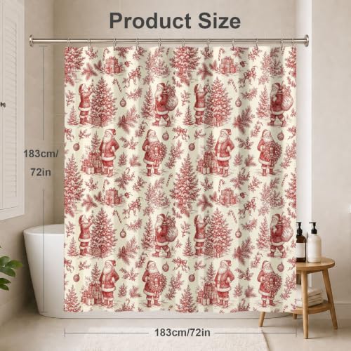 Christmas Shower Curtain with 12 Hooks, 72x72 Inches - Festive Bath Decor (Pack of 1)
