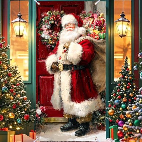 Winter Merry Christmas Santa Claus Door Cover 35x71 Inches LU90090 Polyester - Nuxovilar