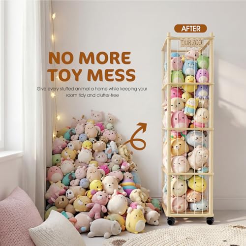 DIY Stuffed Animal Storage Kit - Adjustable 1–4 Tier Toy Organizer with Wheels for Playroom & Nursery