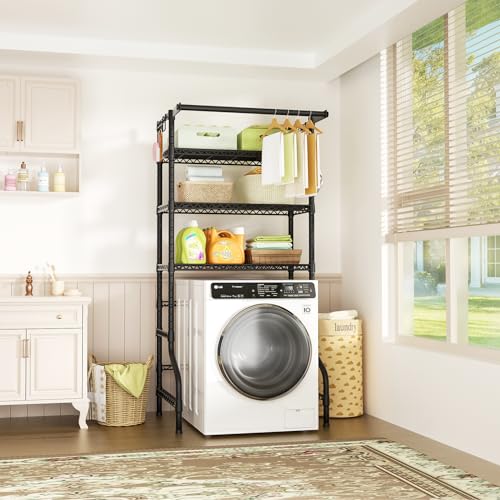 Ulif U11 Black Laundry Shelving Unit - 3-Tier Washer & Dryer Organizer, Adjustable Steel Standing Rack, 33.9 x 19.7 inches